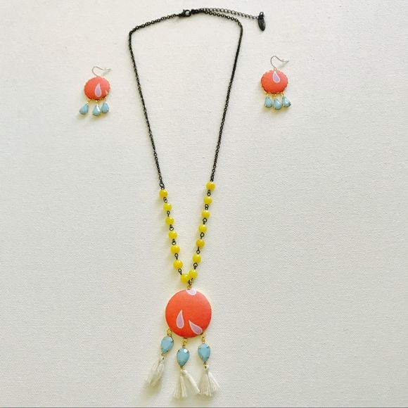 Plunder Posse Necklace Earring Set Blue Orange